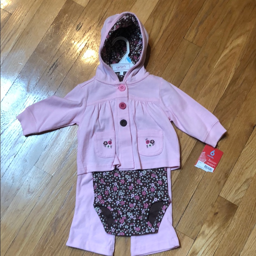 Carter&acirc;s Baby Girl Brand New Pink Brown 3pc Outfit
